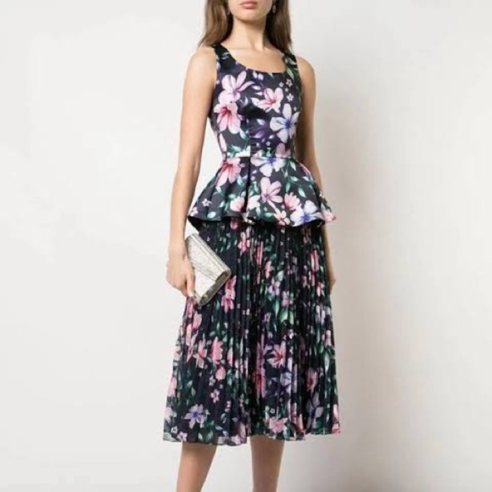 Marchesa Notte Floral Mikado Peplum Bow Blouse Size 12